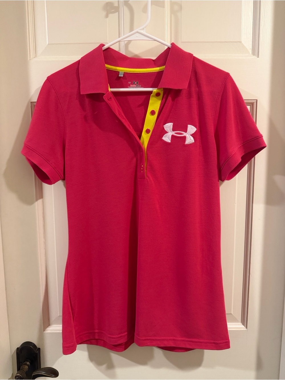Under Armour Zinger Women’s Golf Polo Pink Lime Yellow top, Size Large